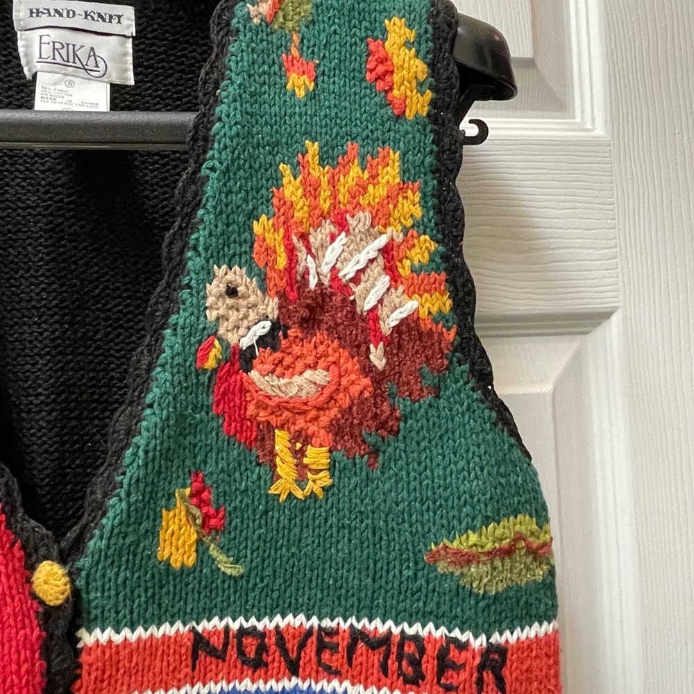 Vintage Erika Sweater Vest Women's Small Multicolor Holiday Hand Knit Ber Months - Picture 6 of 13